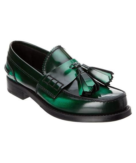 prada brushed leather tassel loafer green women|Women's Lace.